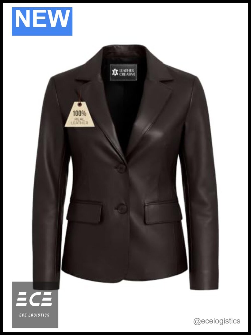 Lambskin Leather Blazer Women Notched Lapel Button Flap Pockets Workwear